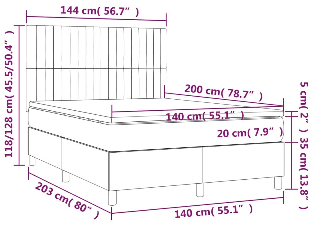 Κρεβάτι Boxspring με Στρώμα Μαύρο 140x200 εκ. Υφασμάτινο - Μαύρο