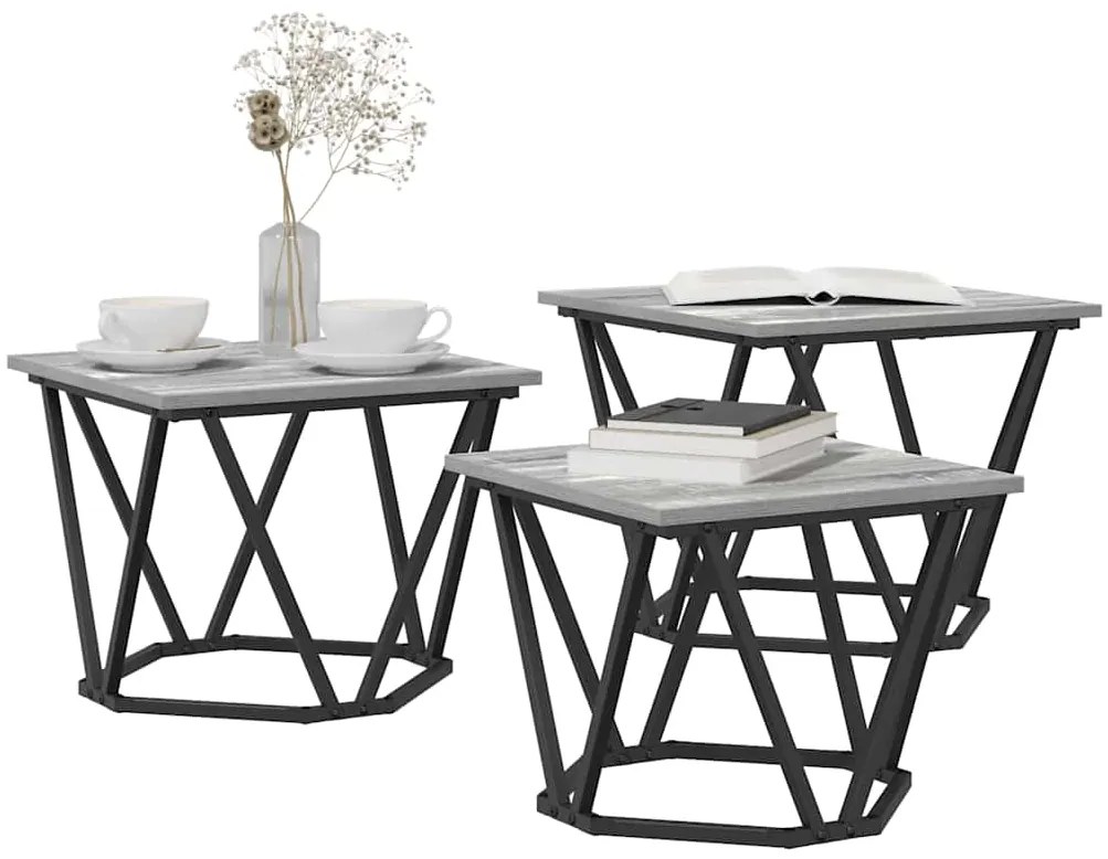 vidaXL Τραπεζάκι σαλονιού 3 pcs Γκρι sonoma 50 x 50 x 40 cm