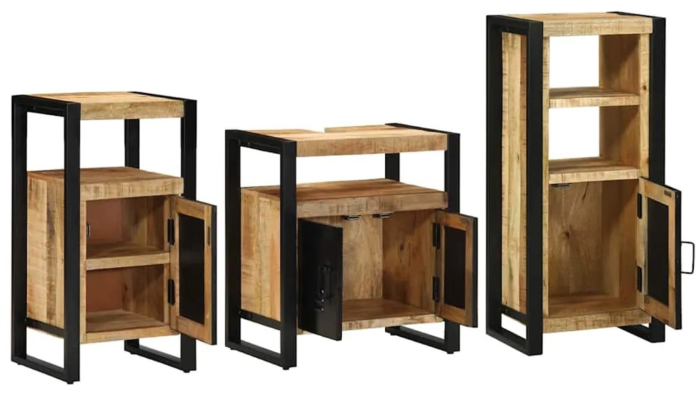 vidaXL Σετ Επίπλων Μπάνιου 3 pcs Καφέ και Μαύρο Στερεό ξύλο μάνγκο