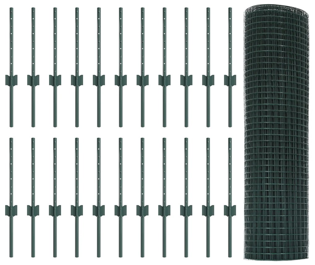 vidaXL Welded Wire Fence with 22 U Posts Πράσινος 0.4x50 μ Χάλυβας