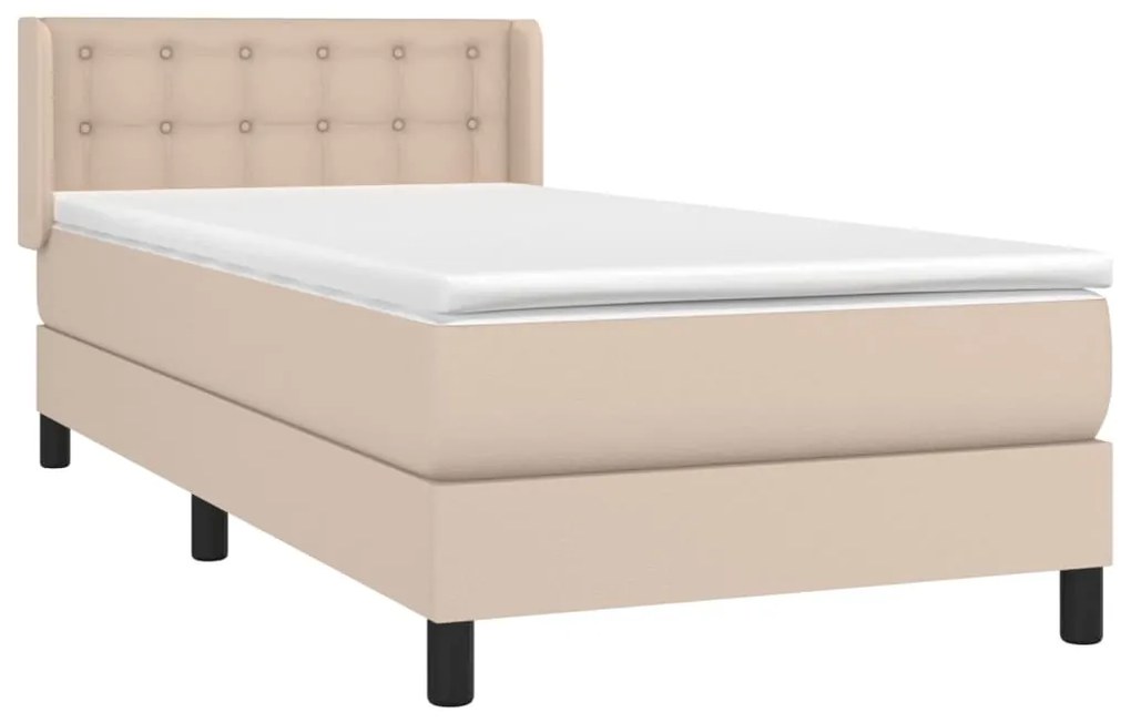 vidaXL Κρεβάτι Boxspring με Στρώμα Καπουτσίνο 90x190εκ.από Συνθ. Δέρμα