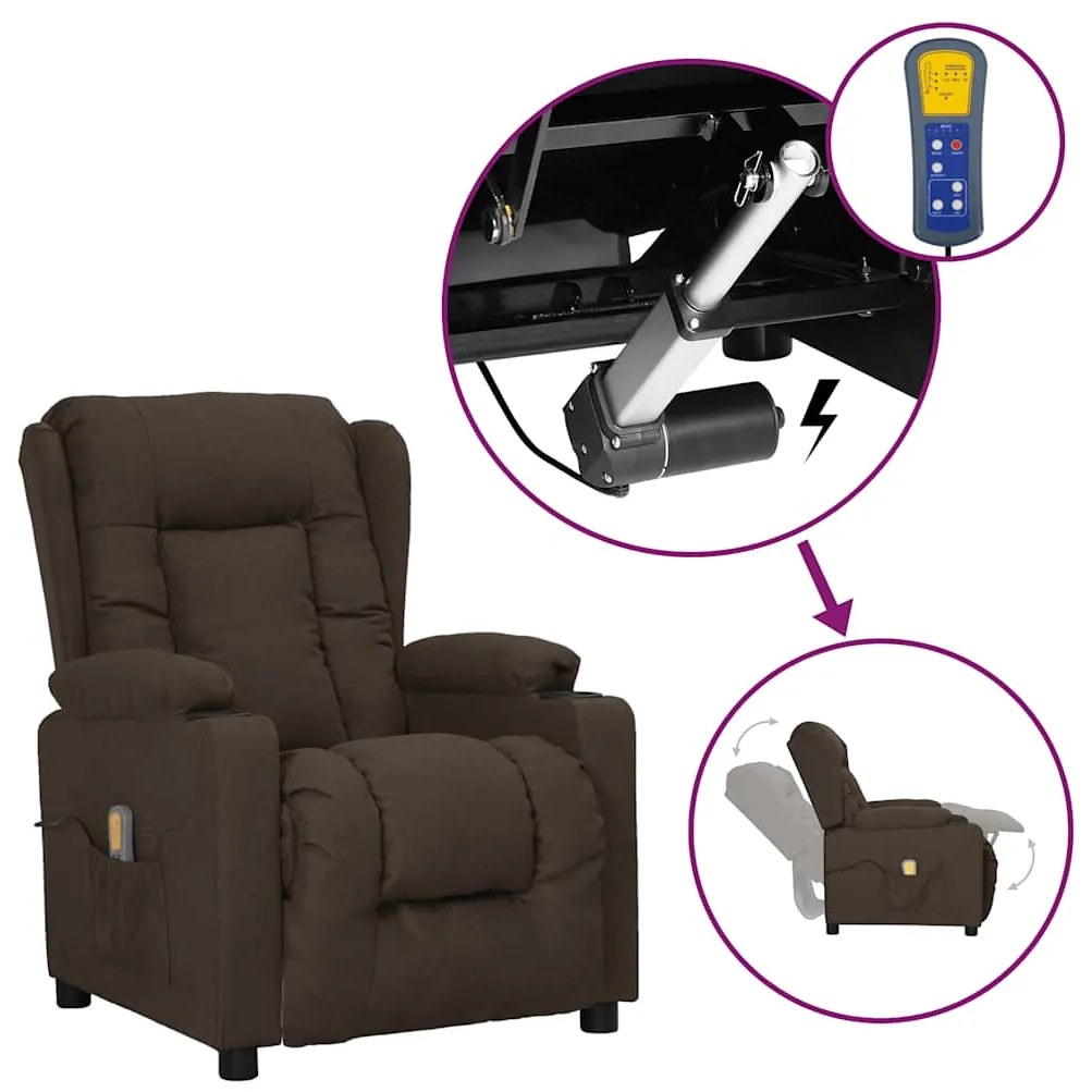 vidaXL Πολυθρόνα Μασάζ με Ανύψωση Σκούρο Καφέ Υφασμάτινη
