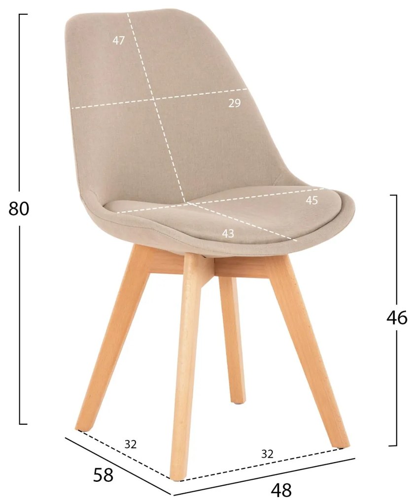 Σετ τραπεζαρίας VEGAS C21180 5τμχ MDF TOP Φυσικό & Καρέκλες Ύφασμα Μπέζ 120x80x73 εκ.