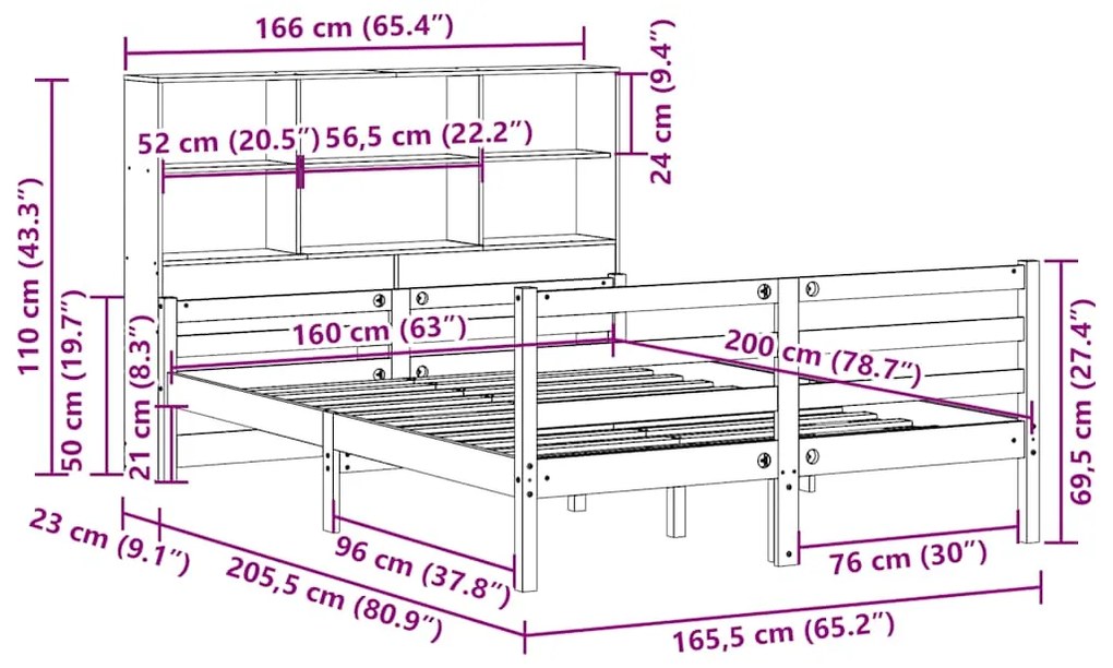 ΚΡΕΒΑΤΙ ΒΙΒΛΙΟΘΗΚΗ ΧΩΡΙΣ ΣΤΡΩΜΑ 160X200 ΕΚ ΜΑΣΙΦ ΞΥΛΟ ΠΕΥΚΟΥ 3322241