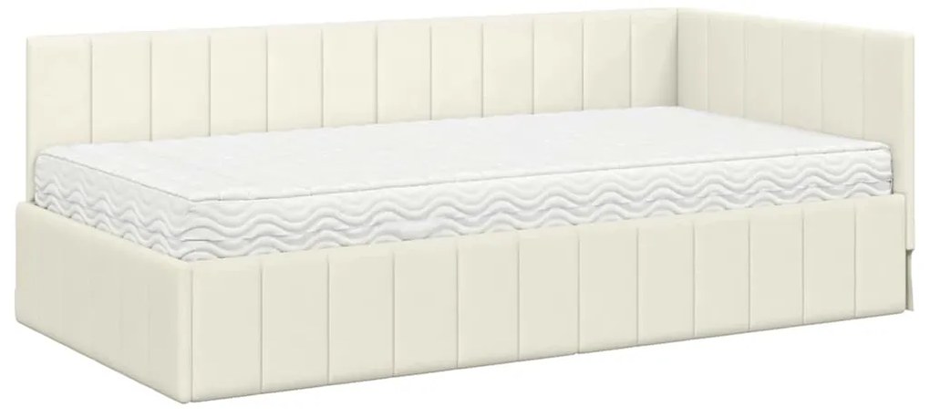 vidaXL Κρεβάτι γωνίας με στρώμα με στρώμα 2 pcs Κρεμ Βελούδο