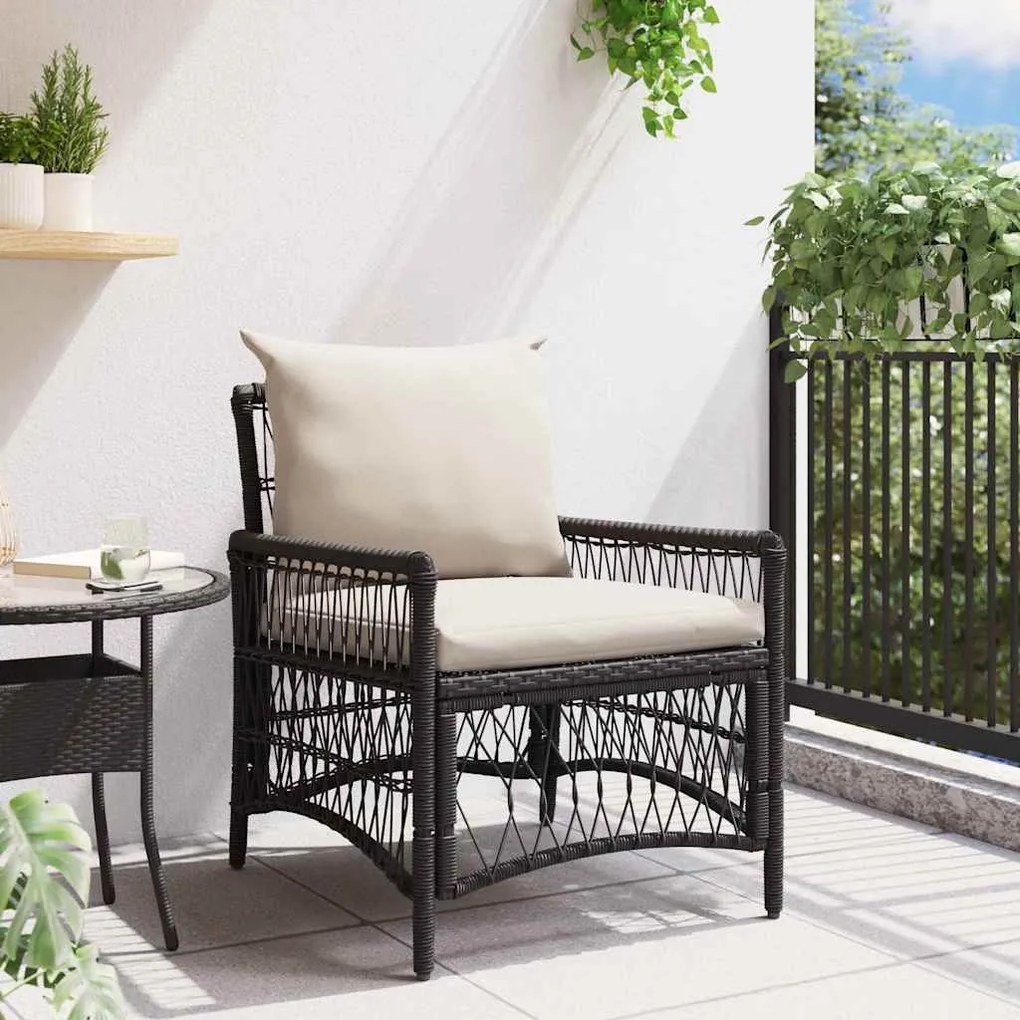vidaXL Πολυθρόνα Κήπου με Μαξιλάρια, Μαύρη, 60 x 70 x 78 εκ. Πολυ Ράτταν