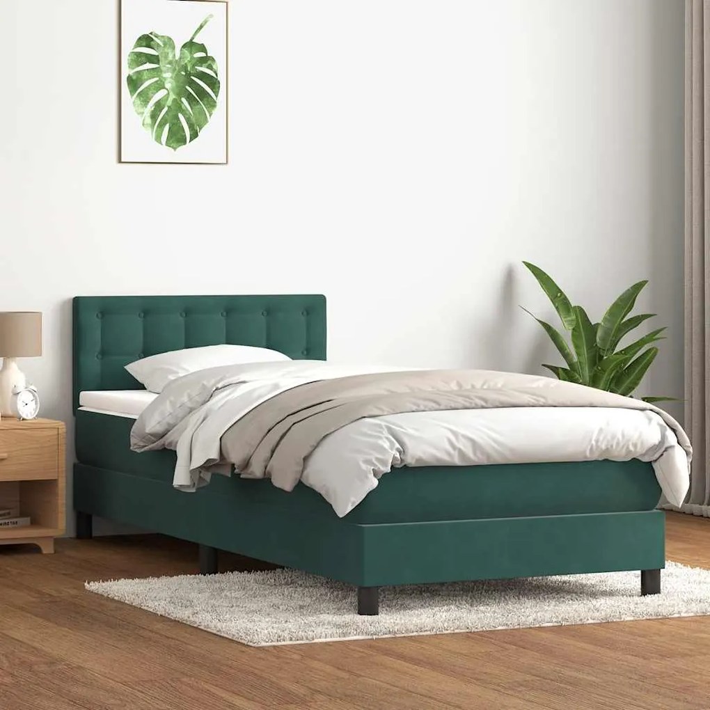 Box Spring κρεβάτι με στρώμα σκούρο πράσινο 100x220cm Βελούδινο