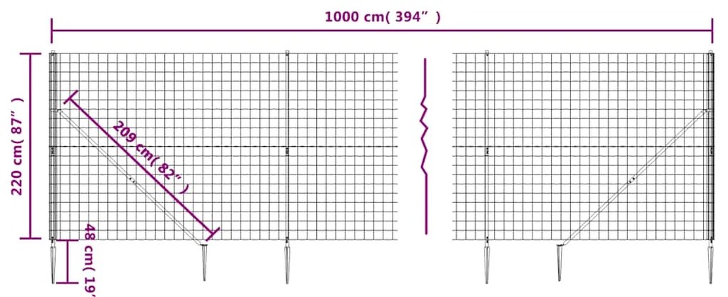 vidaXL Συρματόπλεγμα Περίφραξης Ανθρακί 2,2x10 μ. με Καρφωτές Βάσεις