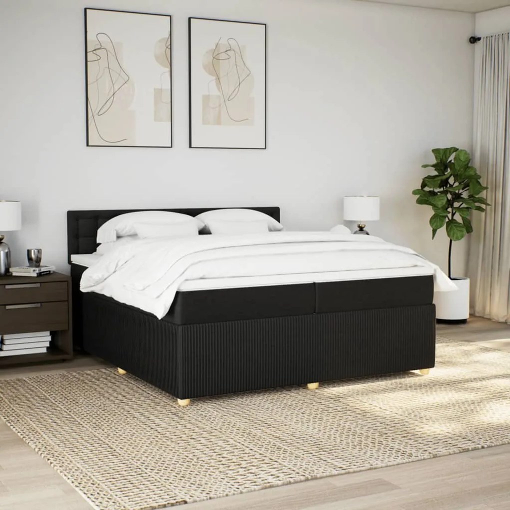 vidaXL Κρεβάτι Boxspring με Στρώμα Μαύρο 200x200 εκ. Υφασμάτινο