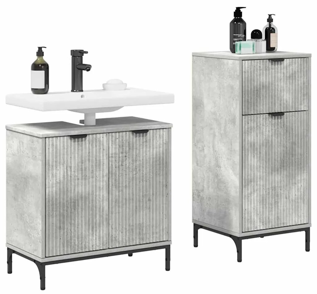 vidaXL Σετ Επίπλων Μπάνιου με συρτάρι με ράφι 2 pcs Σκυρόδεμα Γκρι