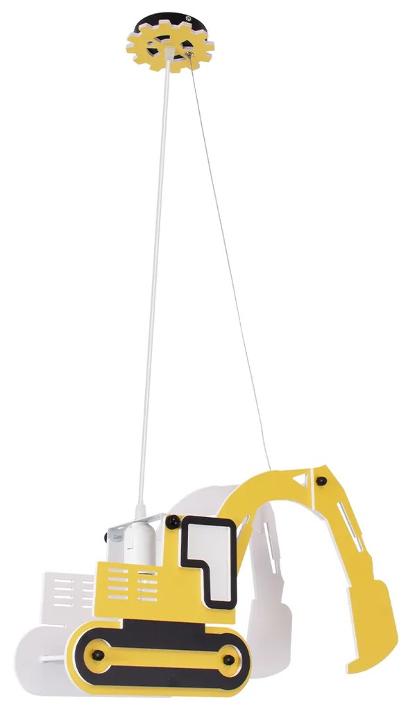 GloboStar EXCAVATOR 61579 Μοντέρνο Παιδικό Κρεμαστό Φωτιστικό Οροφής Μονόφωτο 1 x E27 Κίτρινο PVC Φιγούρα Εκσκαφέας-Φαγάνα Μ45 x Π15.5 x Υ27cm - 61579