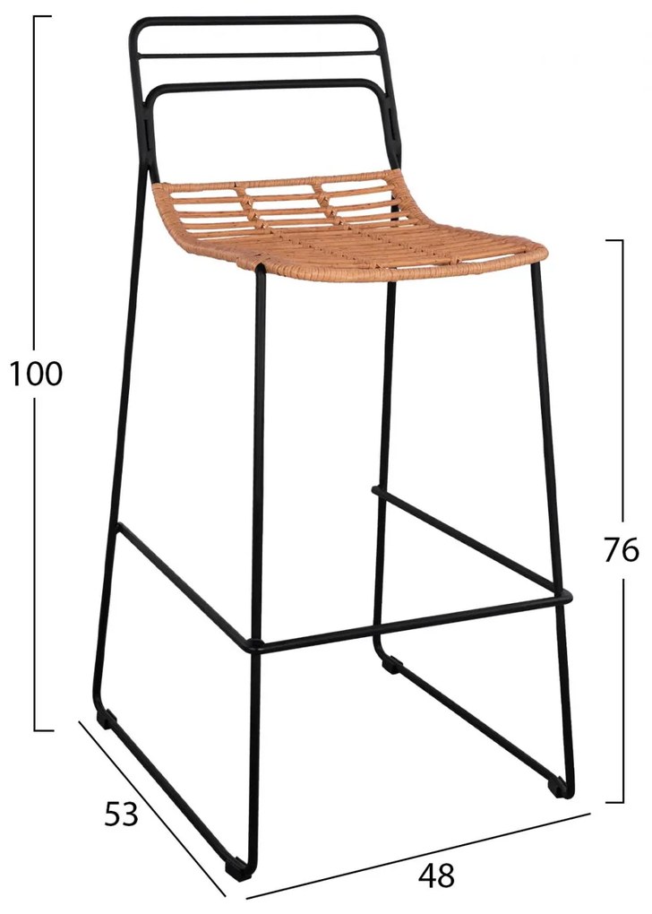 Σκαμπό Μπαρ ALLEGRA C5642 Μεταλλικό με Μπέζ Wicker 48x53x100 εκ. 48x53x100 εκ.