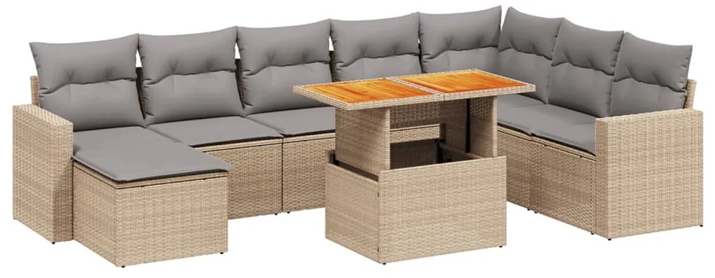 vidaXL Σαλόνι Κήπου Σετ 9 τεμ. Μπεζ Συνθετικό Ρατάν με Μαξιλάρια