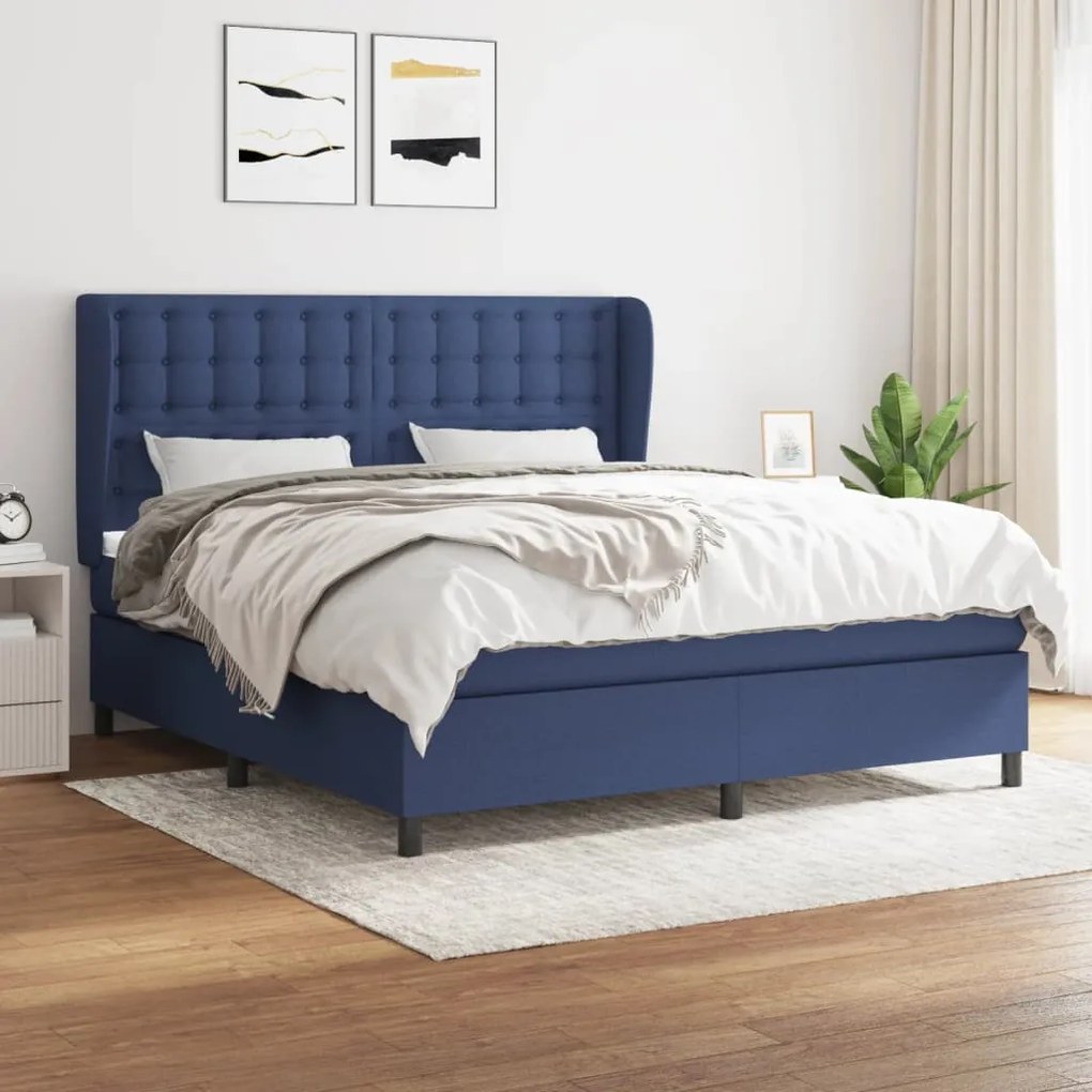 vidaXL Κρεβάτι Boxspring με Στρώμα Μπλε 180x200 εκ. Υφασμάτινο