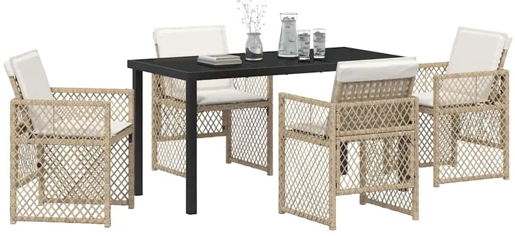 vidaXL Σέτ φαγητού για κήπο 5 pcs Μπεζ συνθετικό ρατάν