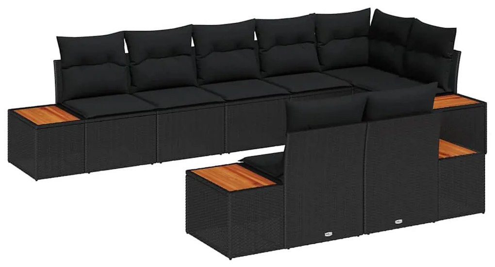 vidaXL Σετ Καναπέ Κήπου με μαξιλάρι 8 pcs Μαύρο Πολυ ράταν