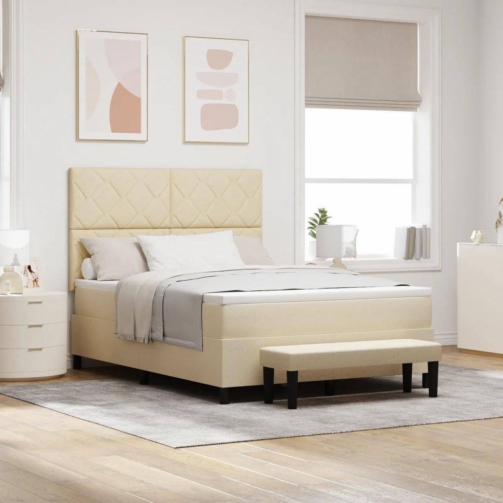 vidaXL Κρεβάτι με βάση με Στρώμα & Πάγκο Κρέμα 140x200 cm Ύφασμα
