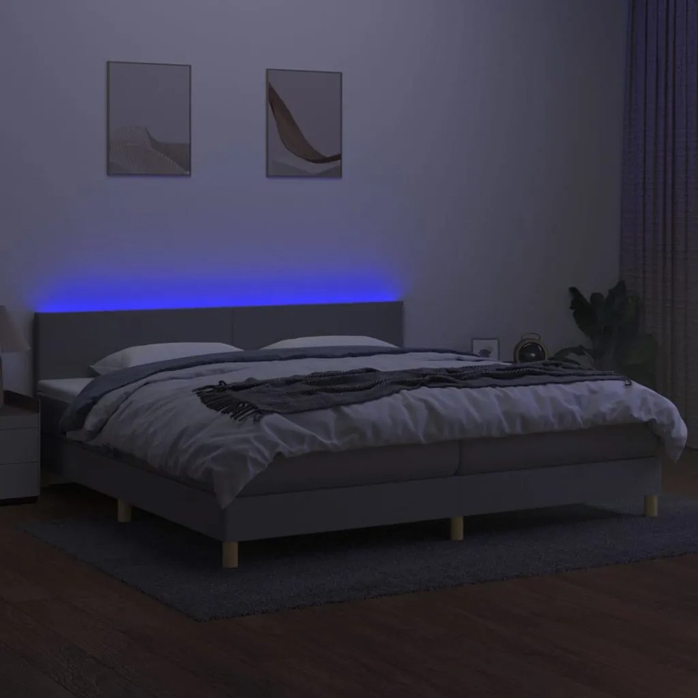 vidaXL Κρεβάτι Boxspring με Στρώμα & LED Αν.Γκρι 200x200εκ. Υφασμάτινο