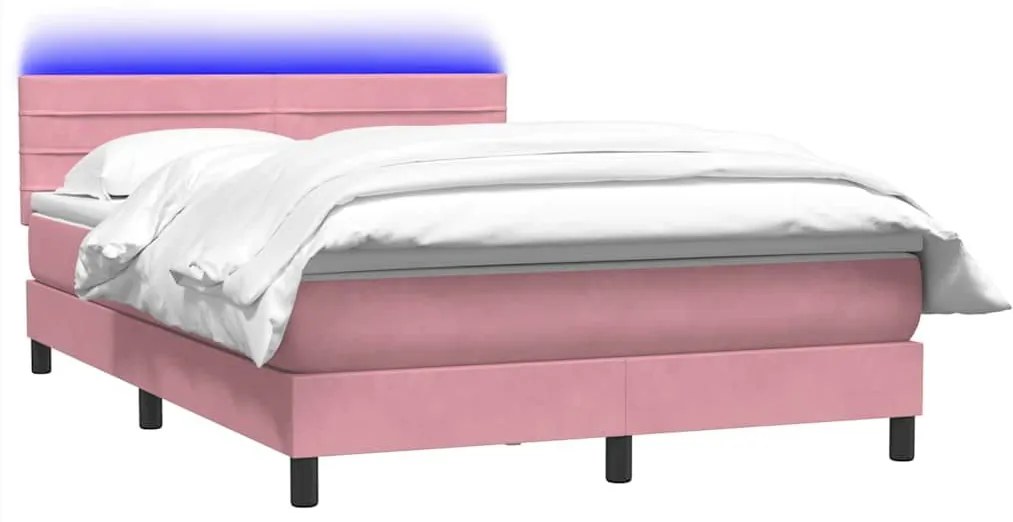 Κρεβάτι Boxspring με Στρώμα Ροζ 140x210 εκ. Βελούδινο - Ροζ