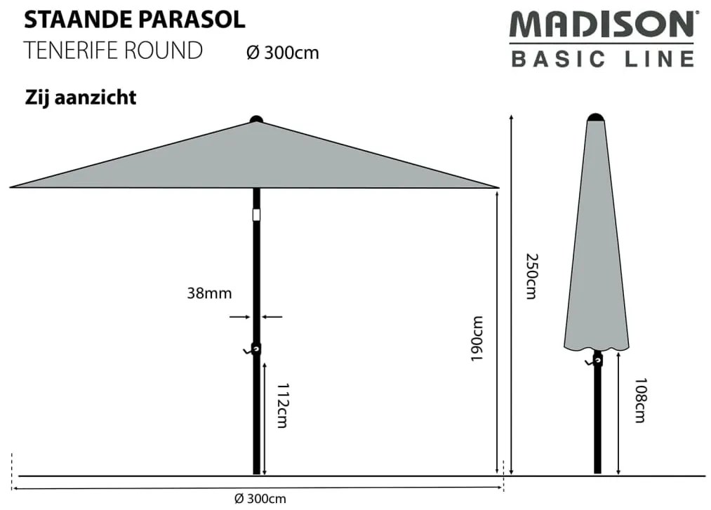 Madison Ομπρέλα Κήπου Tenerife Στρογγυλή Πράσινο Λαχανί 300 εκ.