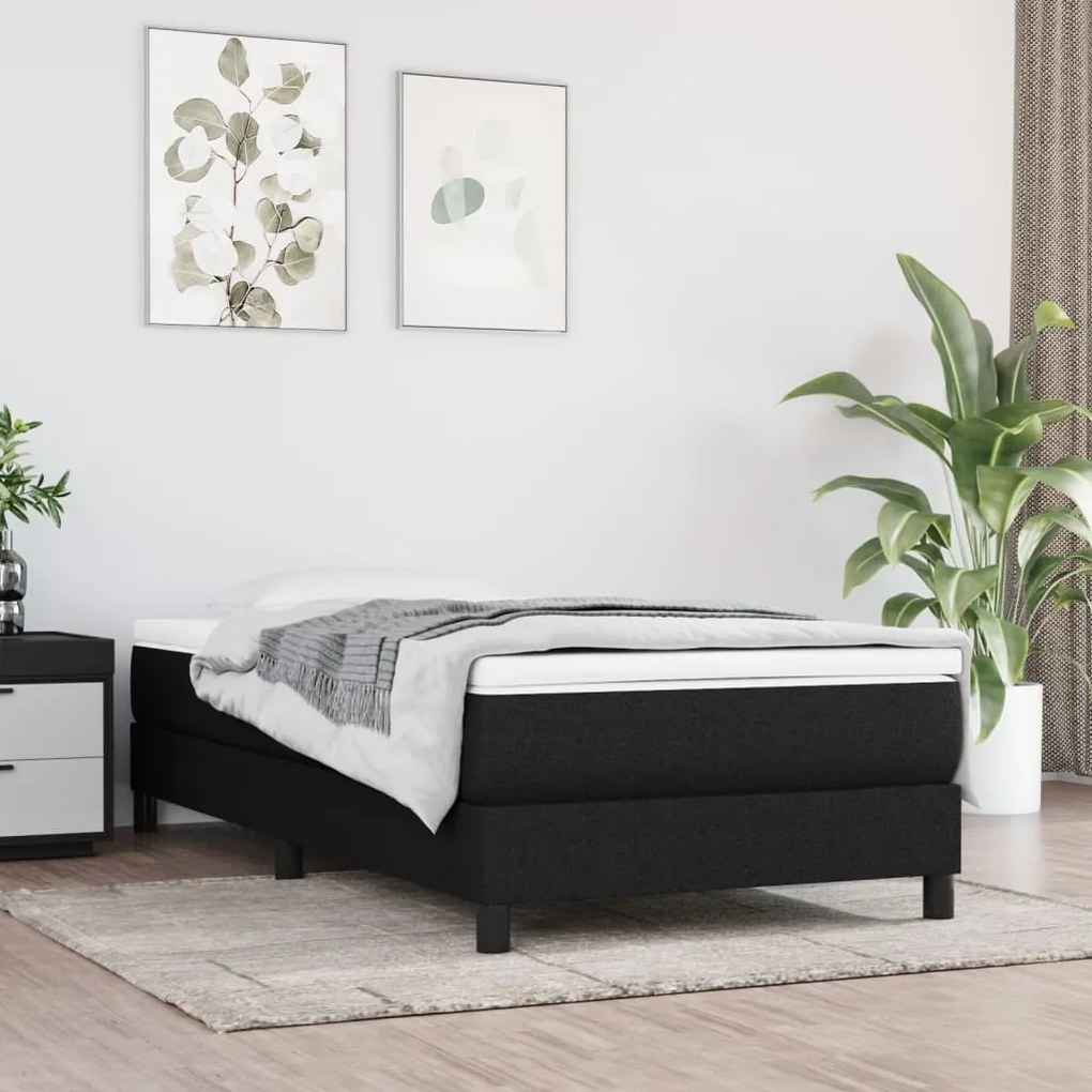 vidaXL Κρεβάτι Boxspring με Στρώμα Μαύρο 100 x 200 εκ. Υφασμάτινο