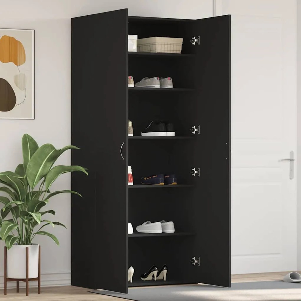 vidaXL Ντουλάπα Παπουτσιών Μαύρο 80 x 35.5 x 180 εκ Επεξεργασμένο ξύλο