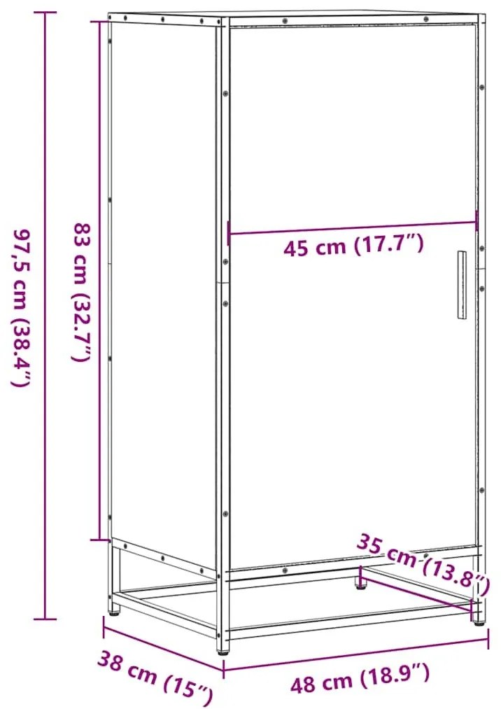 Παπουτσοθήκη Μαύρο 48x38x97,5 εκ. από Επεξεργασμένο Ξύλο - Μαύρο