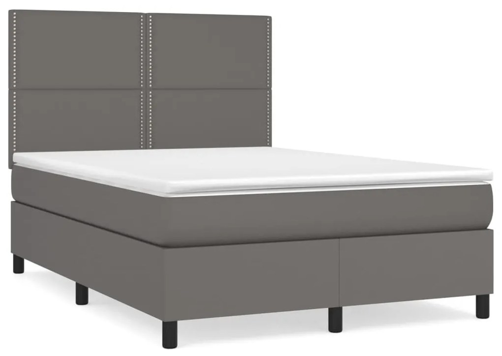 vidaXL Κρεβάτι Boxspring με Στρώμα Γκρι 140x190εκ. από Συνθετικό Δέρμα