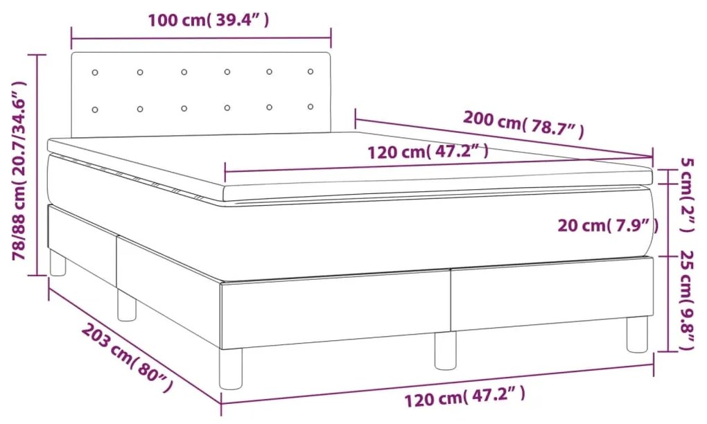 Κρεβάτι Boxspring με Στρώμα Σκούρο Γκρι 120x200 εκ. Βελούδινο - Γκρι