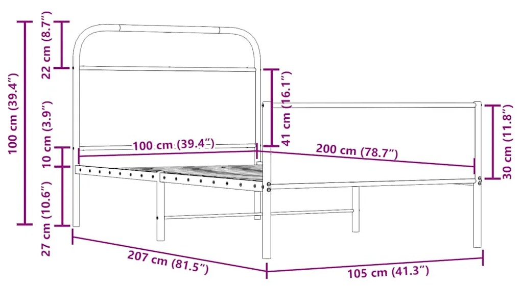 Πλαίσιο Κρεβατιού Χωρ. Στρώμα Sonoma Δρυς 100x200εκ Επ. Ξύλο - Καφέ