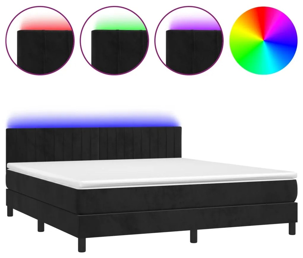 ΚΡΕΒΑΤΙ BOXSPRING ΜΕ ΣΤΡΩΜΑ &amp; LED ΜΑΥΡΟ 180X200 ΕΚ. ΒΕΛΟΥΔΙΝΟ 3134539