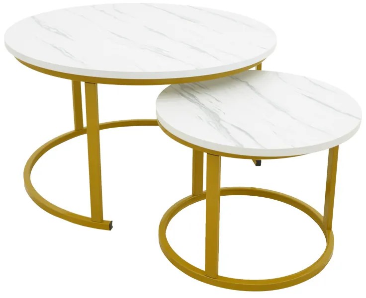 Τραπέζι σαλονιού Relevon pakoworld σετ 2τεμ mdf σε απόχρωση λευκού όψης μαρμάρου 80x80x45εκ