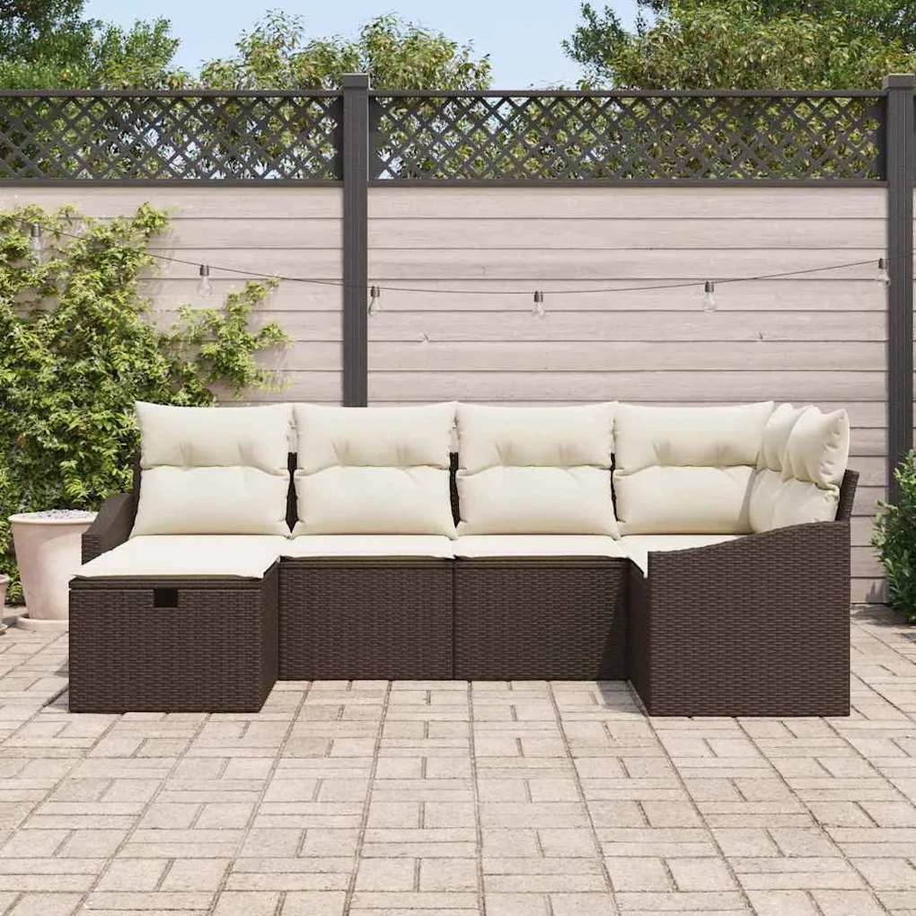 vidaXL Σετ Καναπέ Κήπου 6 pcs Καφέ, Κρέμα Πολυ rattan, βαμμένο ατσάλι