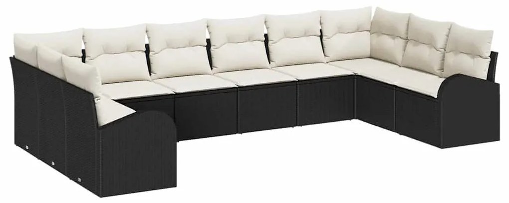 vidaXL Σετ Καναπέ Κήπου 10 pcs Μαύρο Πολυ ράταν