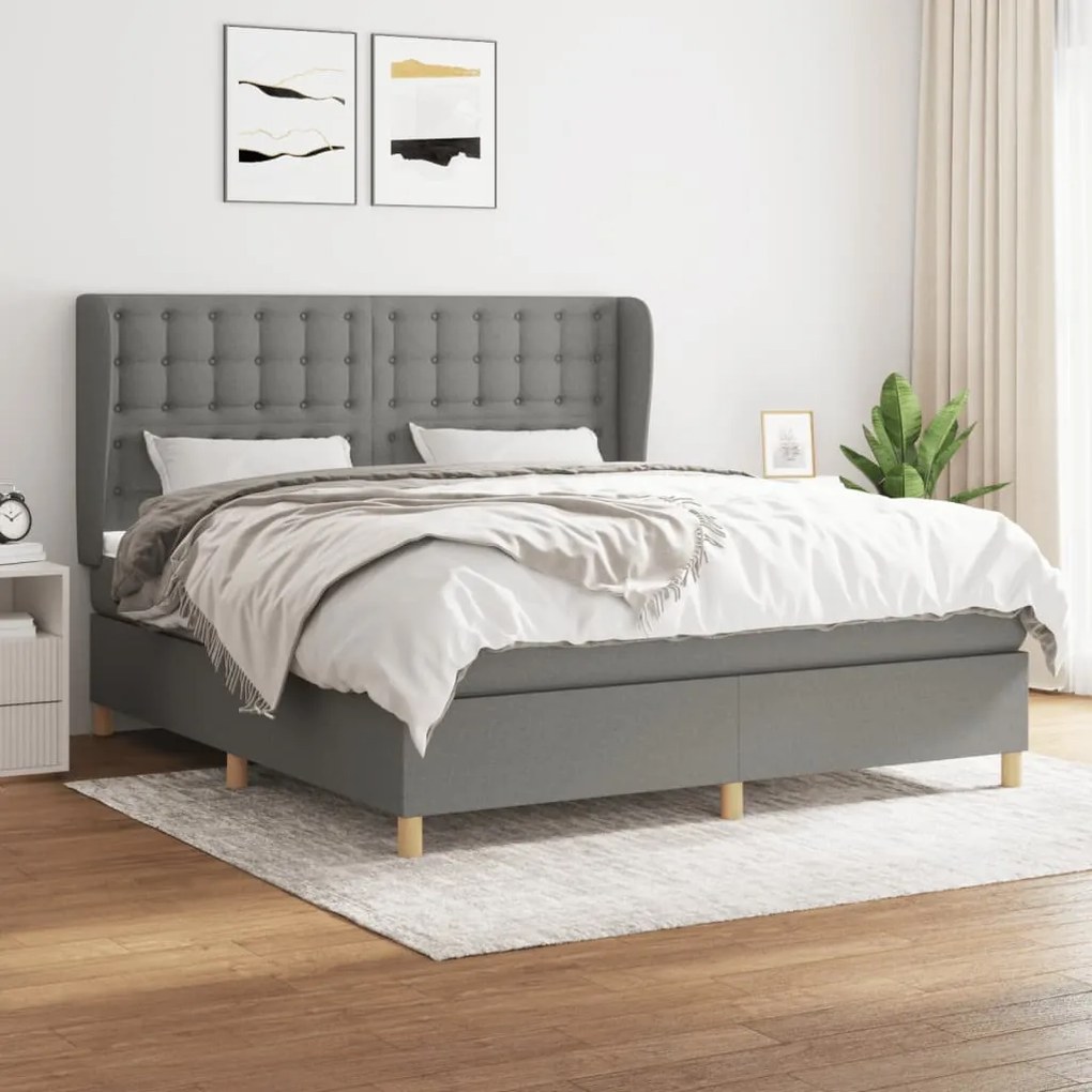 Κρεβάτι Boxspring με Στρώμα Σκούρο Γκρι 160x200 εκ Υφασμάτινο