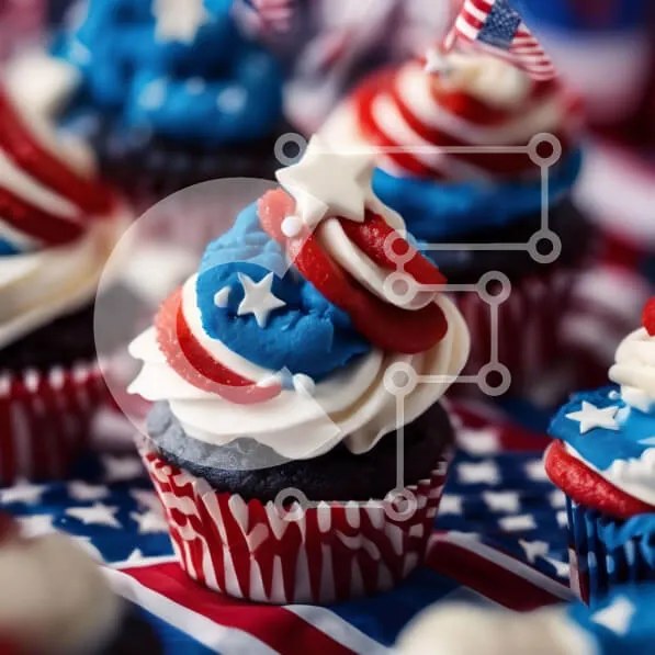 Intra Συλλεκτικό Ξύλινο Παζλ Plywood  4mm - Πατριωτικά Cupcakes για τη γιορτή της 4ης Ιουλίου Σε Ξύλινο Κουτί - Διαστάσεις: 10x10 cm – 25 κομμάτια