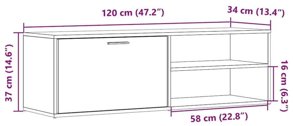 Έπιπλο Τηλεόρασης Παλιό Ξύλο 120 x 34 x 37 εκ. από Μοριοσανίδα - Καφέ