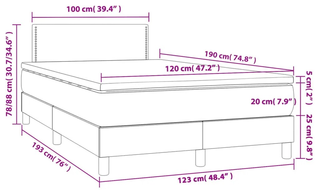 Κρεβάτι Boxspring με Στρώμα Μαύρο 120x190εκ.από Συνθετικό Δέρμα - Μαύρο