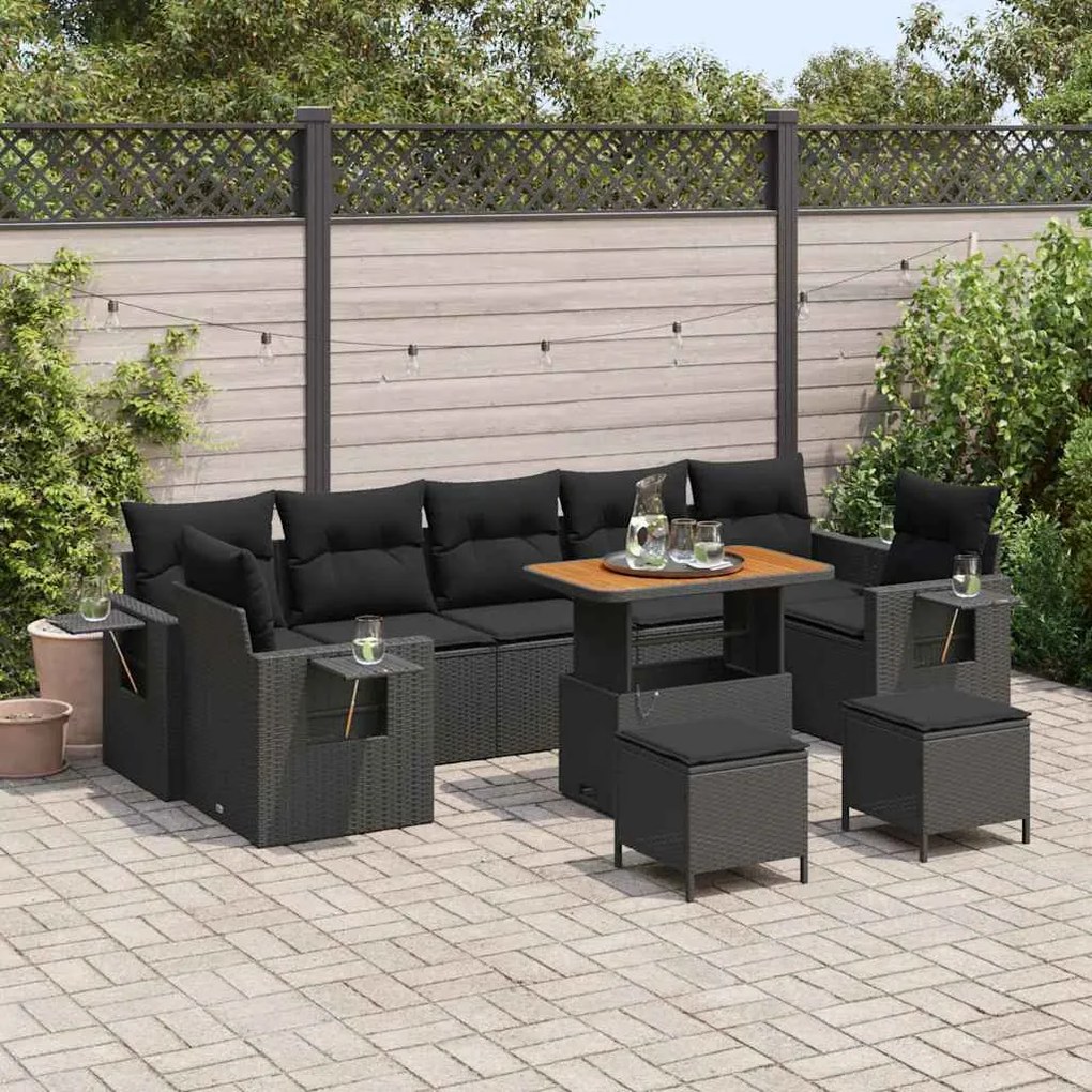 vidaXL Σετ Καναπέ Κήπου 10 pcs Μαύρο συνθετικό ρατάν