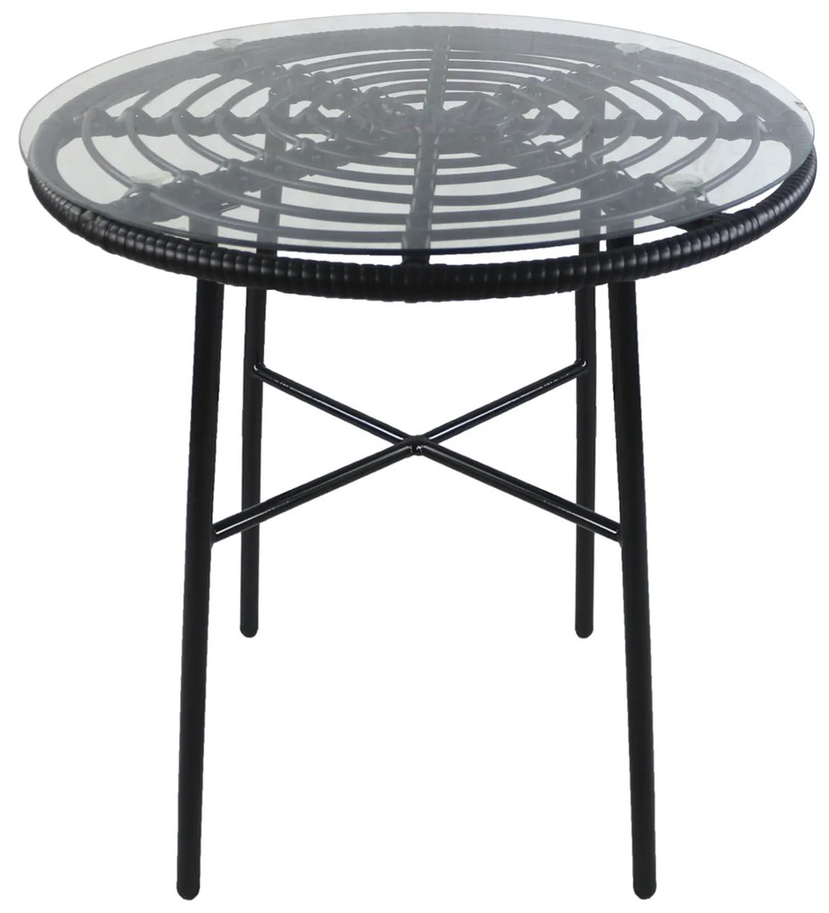 Τραπέζι Κήπου ArteLibre APPIUS Μαύρο Μέταλλο/Rattan/Γυαλί 70x70x74cm Arte-14510043