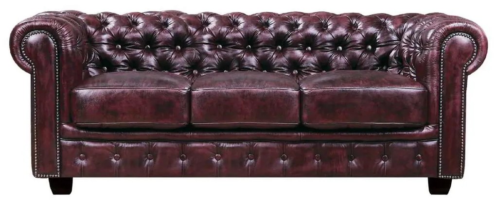 Καναπές 3θέσιος δέρμα Chesterfield antique red 201x92x72cm