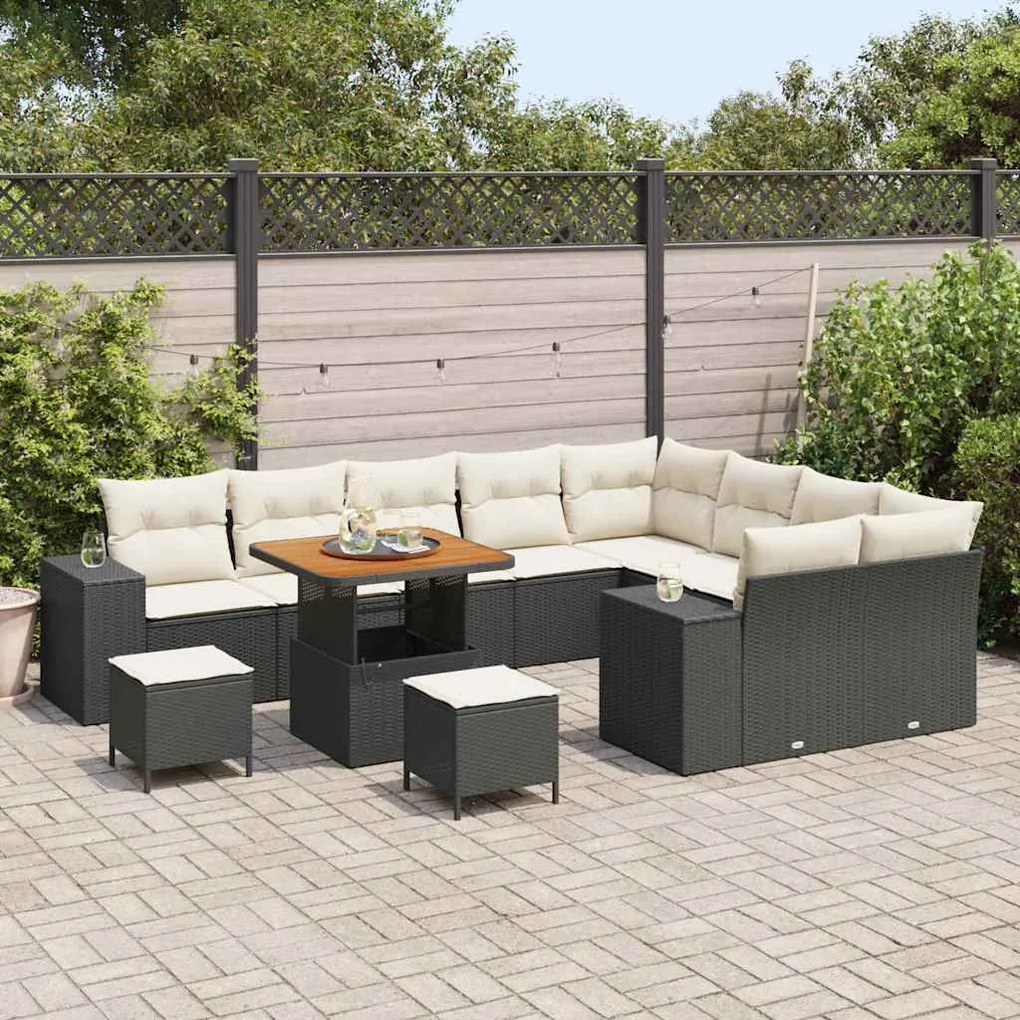 vidaXL Σετ Καναπέ Κήπου Ρυθμιζόμενο ύψος 12 pcs Μαύρο συνθετικό ρατάν