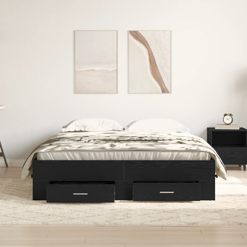 vidaXL Κρεβάτι με Συρτάρια Μαύρο Δρυς 135x190 εκ. Μηχανικά Ξύλα