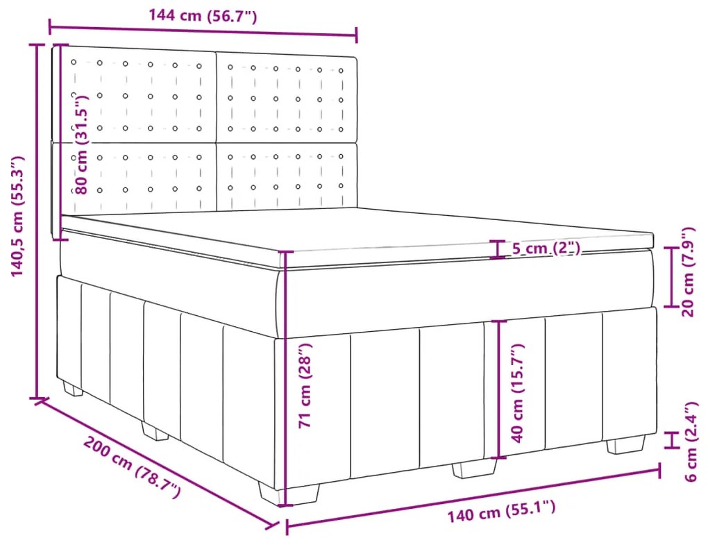 Κρεβάτι Boxspring με Στρώμα Ανοιχτό Γκρι 140x200 εκ. Υφασμάτινο - Γκρι