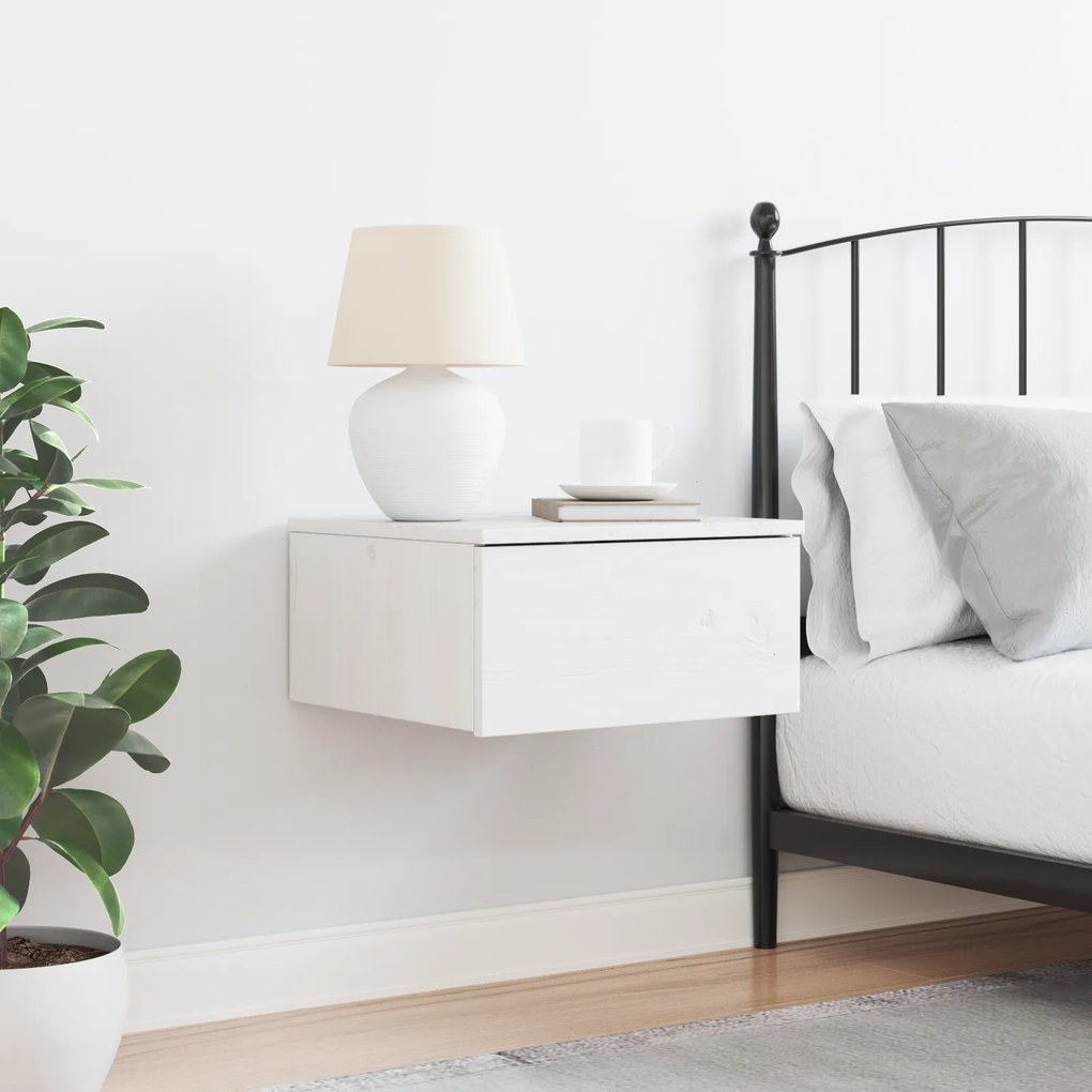 vidaXL Κομοδίνο με συρτάρι Λευκό 37 x 35 x 18.5 εκ Μασίφ ξύλο πεύκου