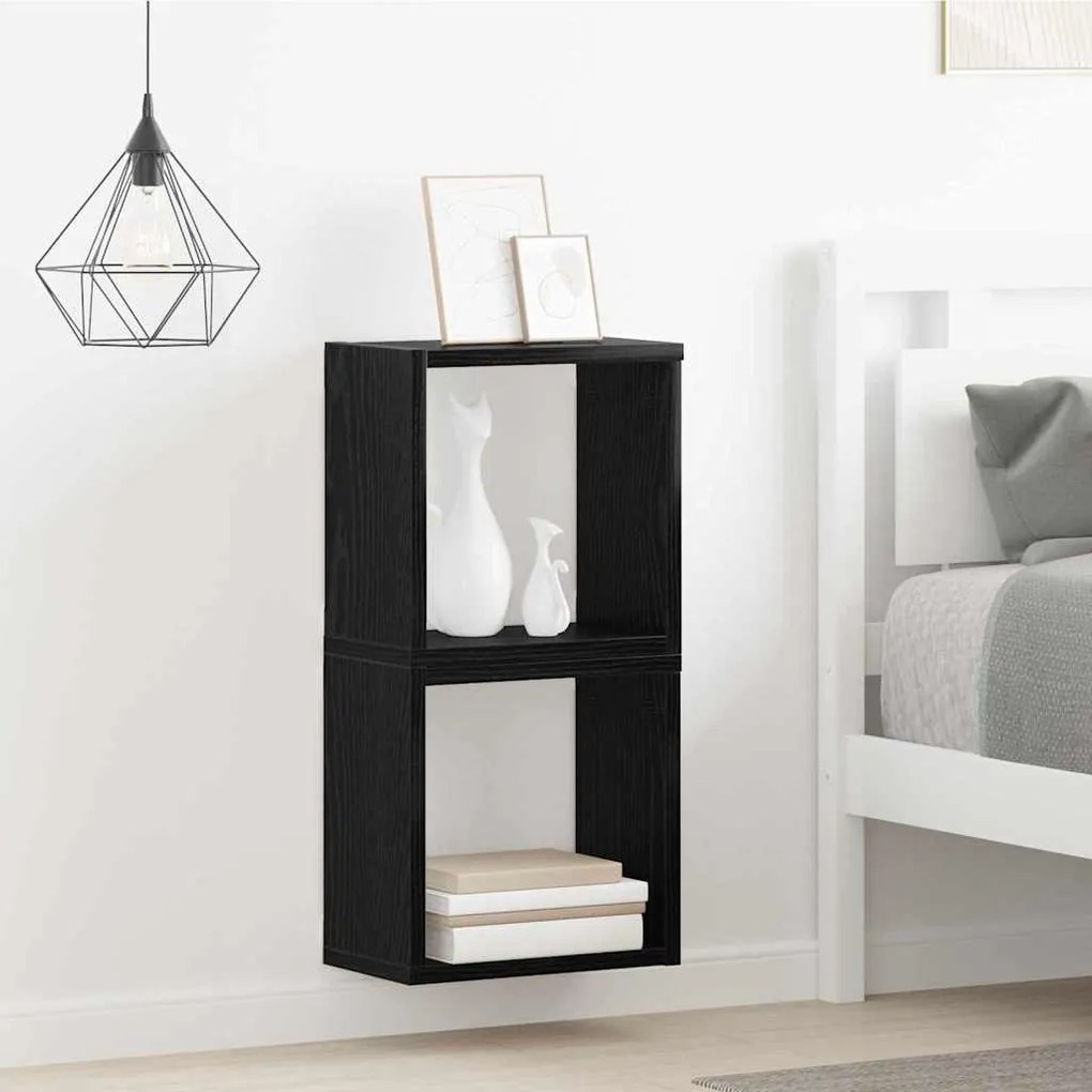 vidaXL Ράφια Τοίχου με ράφι Επιτοίχιο 2 pcs Μαύρη Οξυά 26 x 15 x 26 cm