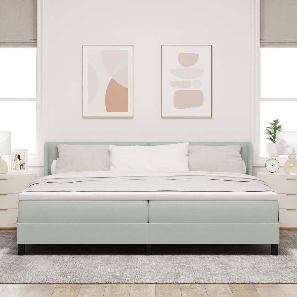 vidaXL Κρεβάτι Box Spring με Στρώμα Ανοιχτό Γκρι 200x200 εκ Βελούδο
