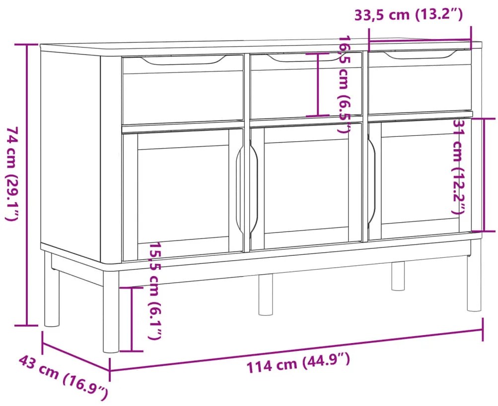 Ντουλάπι FLORO Γκρι 114 x 43 x 74 εκ. από Μασίφ Ξύλο Πεύκου - Γκρι