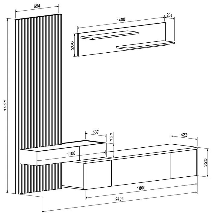 Σύνθετο σαλονιού Litende sonoma-λευκό 249.5x42x199.5εκ 249.5x42x199.5 εκ.