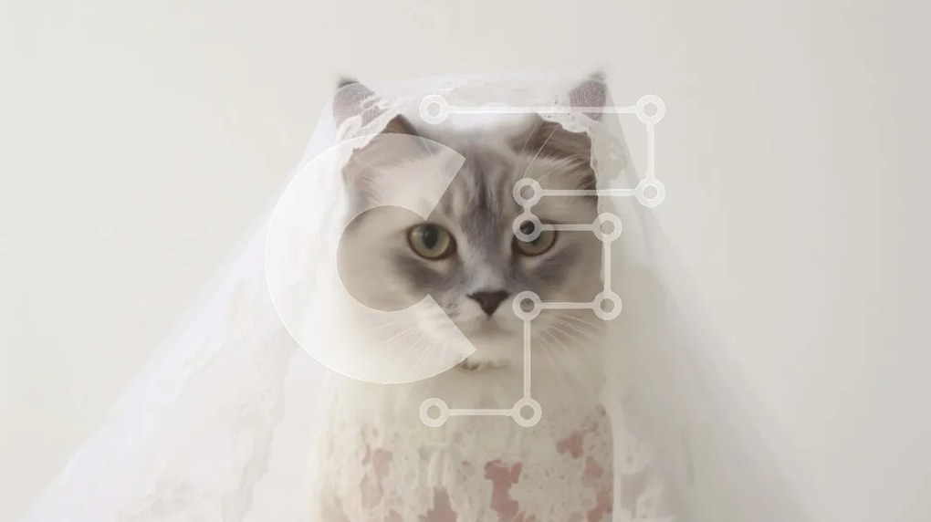 Intra Συλλεκτικό Ξύλινο Παζλ Plywood  4mm - Γκρι και λευκή γάτα με κομψό πέπλο γάμου Σε Ξύλινο Κουτί - Διαστάσεις Puzzle: 10x10 cm – 25 κομμάτια